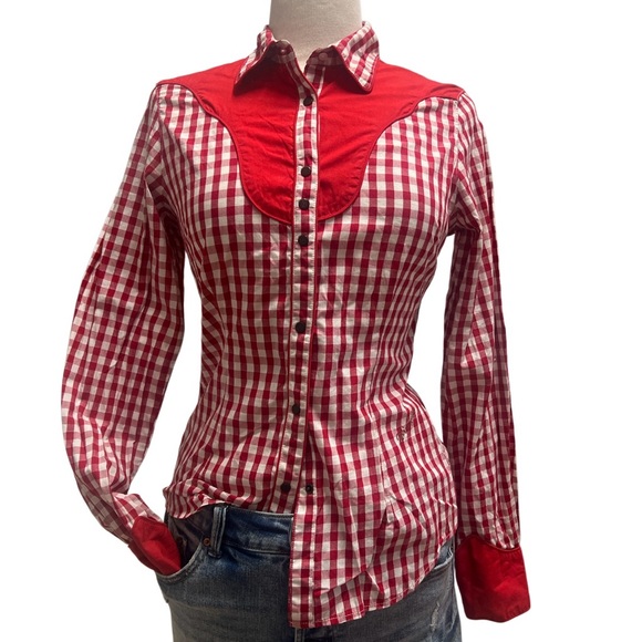 Wrangler Tops - NWT -WRANGLER VINTAGE Red and White Checkered Western Women's Top